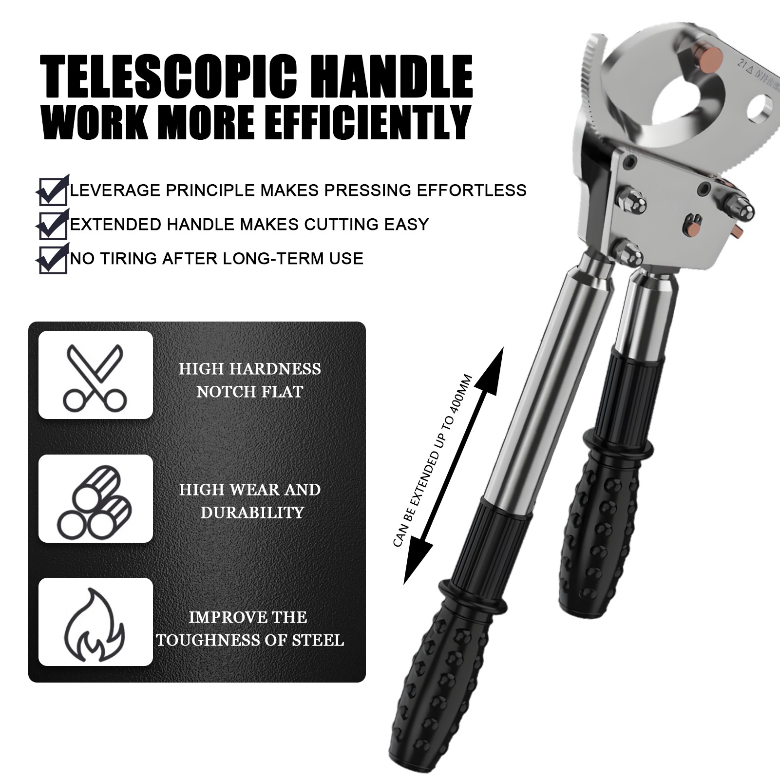 Ratcheting Heavy Duty Cutters, Armoured Cable Cutter Cutting Aluminum Copper Soft Wire up, Ideal for Cutting Large Armored Electrical Wires