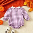 thumbnail image 6 of zuwimk My First Halloween Baby Girl Outfit Ghost Embroidery Smocked Romper Long Sleeve Striped Jumpsuit Cute Fall Clothes (3-6 Months,Purple), 6 of 9