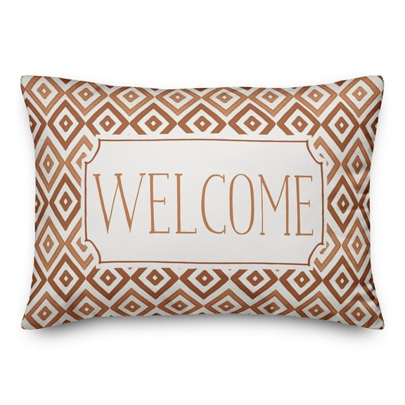 Creative Products Welcome Rust and White Tile Diamonds 14x20 Indoor / Outdoor Pillow