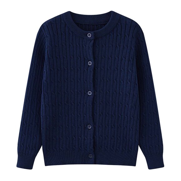Wdgfv Cardigan à Col Rond pour Filles, devant Boutonné, Chandail Tricoté d'École, Doux et Chaud, Design Confortable, Tenue de Tous les Jours, Bleu, 9-10 Ans