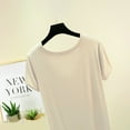 thumbnail image 4 of CLOISE Summer Women T Shirts U Neck Short Sleeve Tee Casual Fashion Loose Tops Solid Cute Blouses Beige XL, 4 of 5