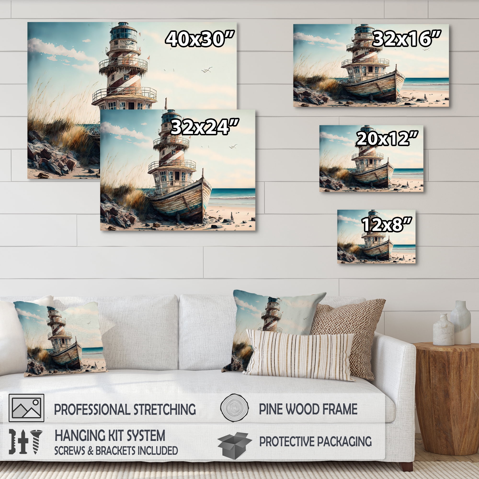 Designart Fishing Boat And Light House II Canvas Wall Art