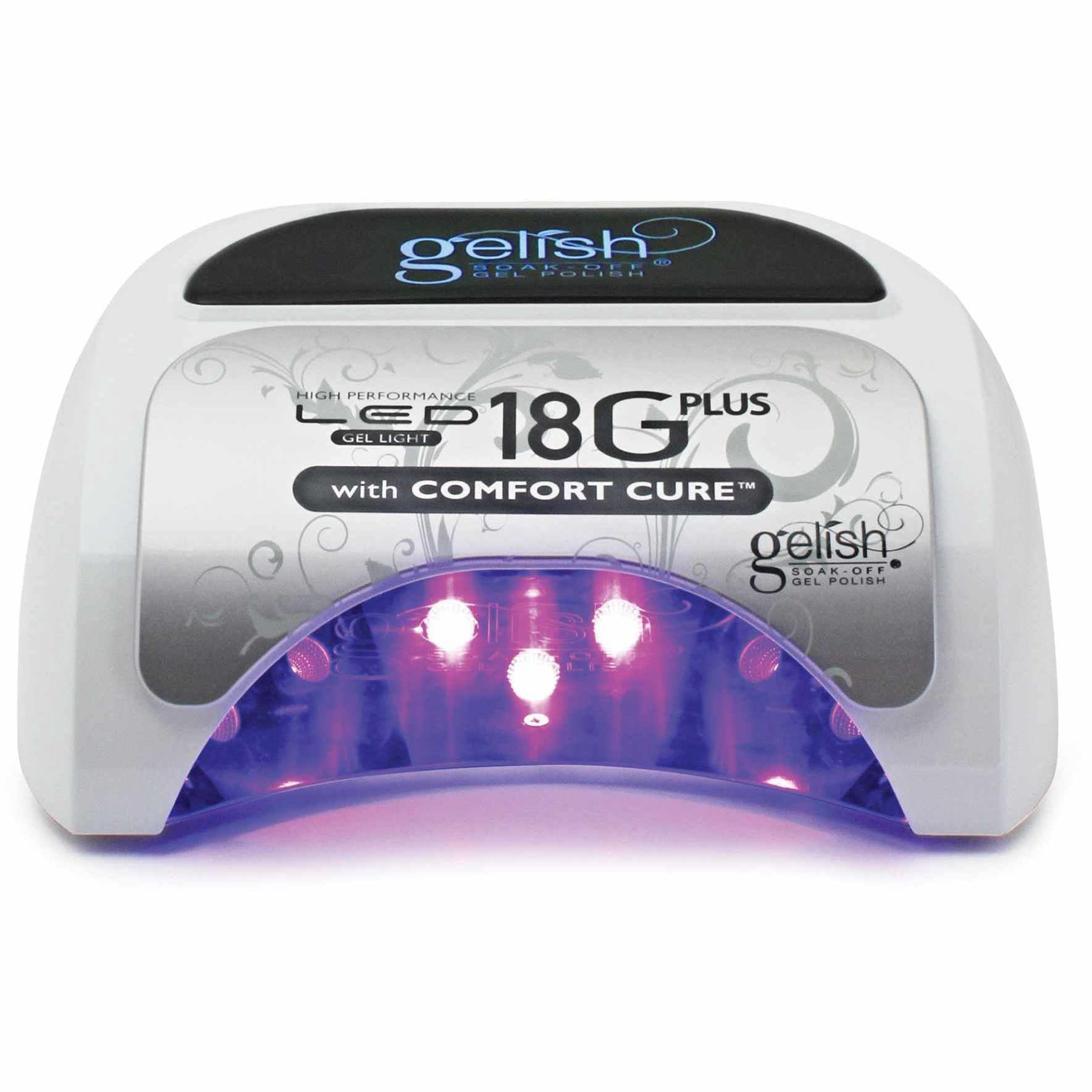 Gelish 18G Plus LED Light with Silver Metallic Soak-Off Gel Polish + Top and Base Coats