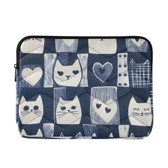 FORMRS 13"-13.3" Laptop Sleeve Protective Case Soft Carrying Quilted Computer Bag Cover, Blue Cats and Hearts