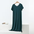 thumbnail image 2 of Swuxness Women's Short Sleeved Nightdress, Women's Long Nightgowns, Women Solid Color V Neck Soft Comfortable Breathable Loose Fitted Long Nightgown Sleepwear Green, L, 2 of 5