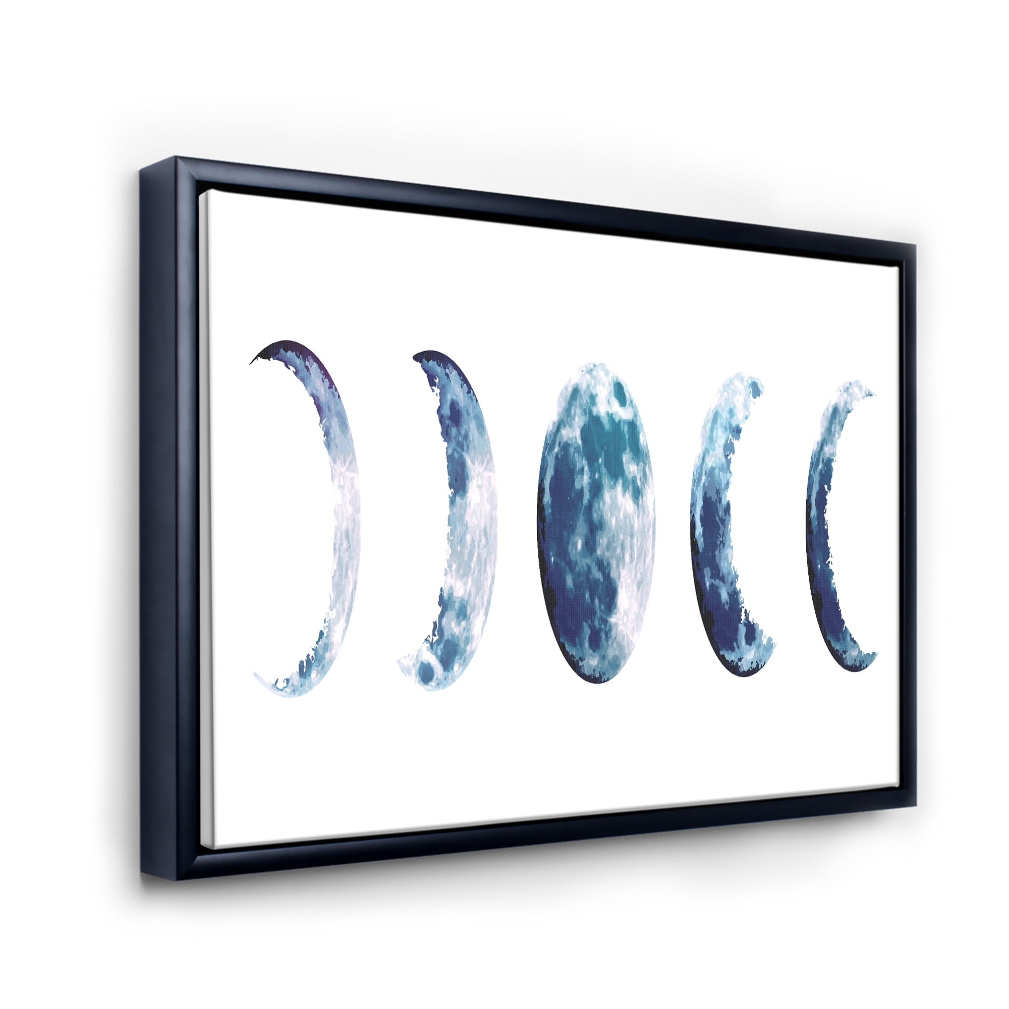Designart 'Magic Blue Moon Phases On White' Bohemian & Eclectic Framed Canvas Wall Art Print