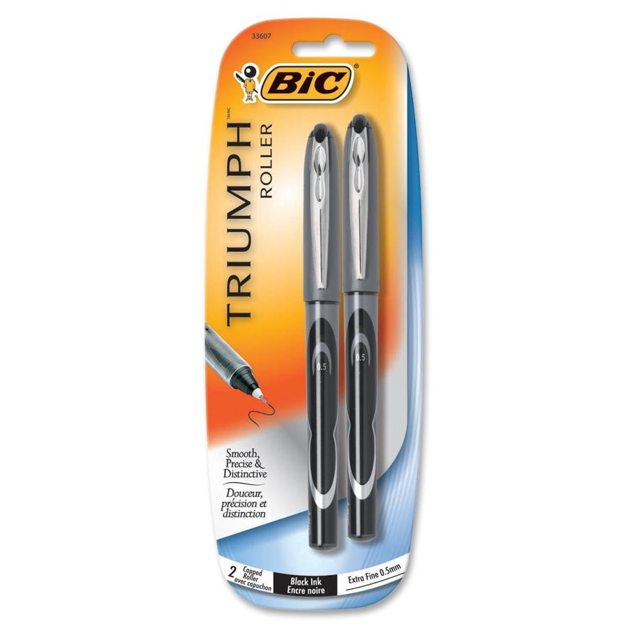 BIC Rollerball Pen,Refillable,Needle Point,0.5mm,2/PK,Black