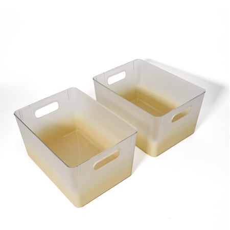 Kensie Closet Storage Bins with Handles, Stackable, 2-Pack, Frosted Peach