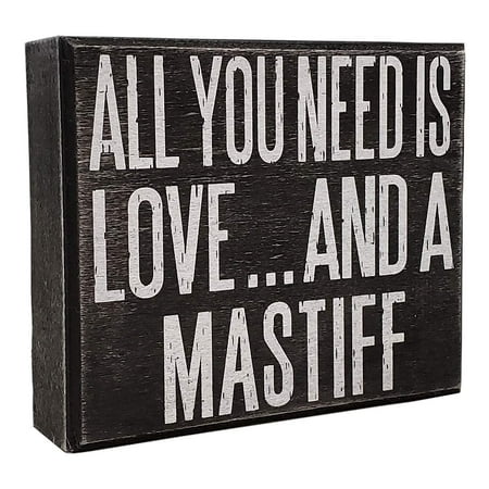 JennyGems - All You Need is Love and a Mastiff - Wooden Stand Up Box Sign with Hanger for Hanging. Rustic Art Decor for The Mastiff Home - Great Gift for All Mastiff Dog Breeds (Best Mastiff For Family)