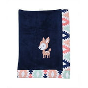 Bacati - Tribal/Aztec Plush Embroidered 30 x 40 inches Baby Blanket (Coral/Mint/Navy Deer)