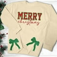 thumbnail image 5 of Wang6 Womens Whtie Graphic Sweatshirts Trendy Crew Neck Long Sleeve"Merry Christmas"Pullovers Casual Side Slit Hem Bow Tshirts Tops X_Beige XXL, 5 of 6