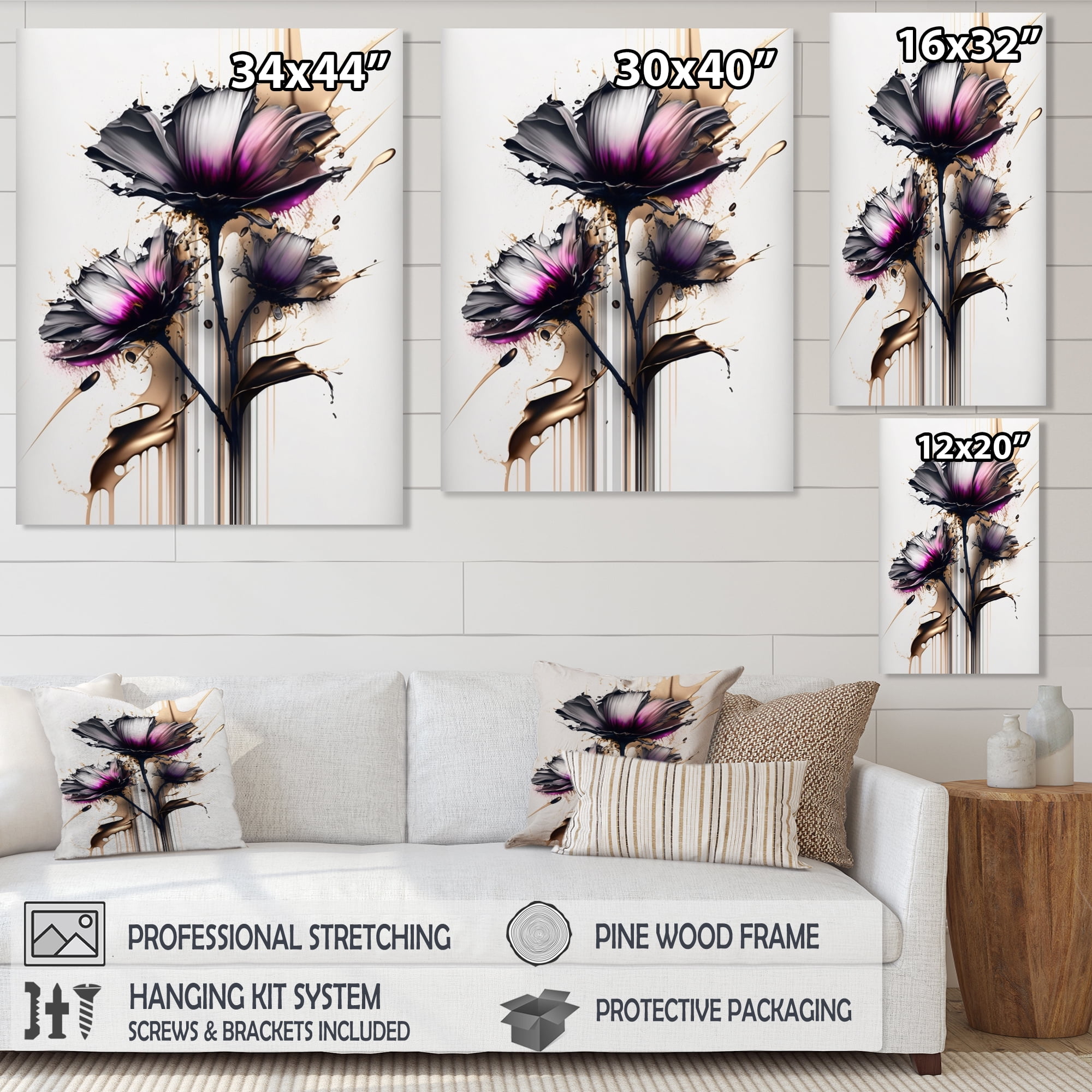 Designart Pink Daisy Flower On Abstract Fusion III Canvas Wall Art