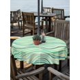 thumbnail image 2 of Outdoor Tablecloth with Umbrella Hole for Patio/Picnic/Party/Camping, Green Striped Waterproof Table Cloth Round Cover Washable, Light Yellow Simple Abstract Waves Lines (Dia 60"), 2 of 9