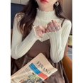 thumbnail image 7 of Women's Ruffled Mock Neck Long Sleeve Sweater, Lightweight Solid Hollow Jacquard Cozy Knit Pullover Base Top, Dressy Casual Fall Winter Outfits, 7 of 7