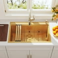 thumbnail image 3 of 33 Inch Gold Workstation Drop In Kitchen Sink 33x22 Topmount 16 Gauge Stainless Steel Single Bowl Deep Sinks with Accessories 33" x 22" x 9", 3 of 9