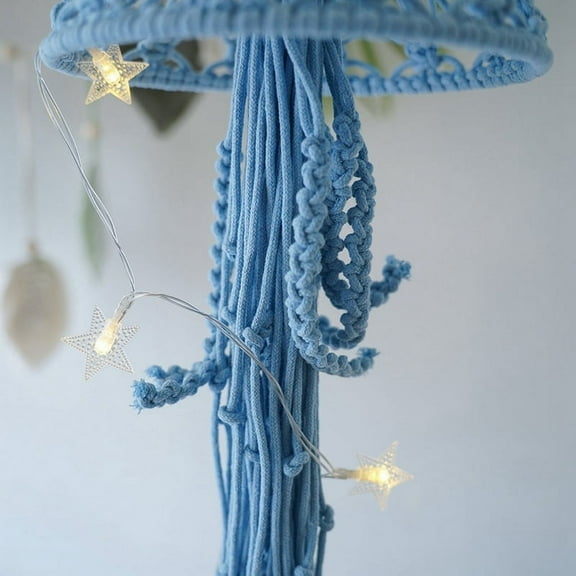 Boho Macrame Dream Catcher Handmade Woven Ornament with String Lights Jellyfish Dream Catcher for Hanging Decor D