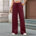 thumbnail image 4 of Womens Wide Leg Sweatpants High Waisted Baggy Pants Fashion Teen Girl Drawstring Athletic Joggers Wine Red M, 4 of 8