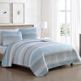 thumbnail image 3 of Beatrice Home Fashions, Coralinn Stripe 3PC Quilt Set, Full/Queen, Blue/Gray, 3 of 6