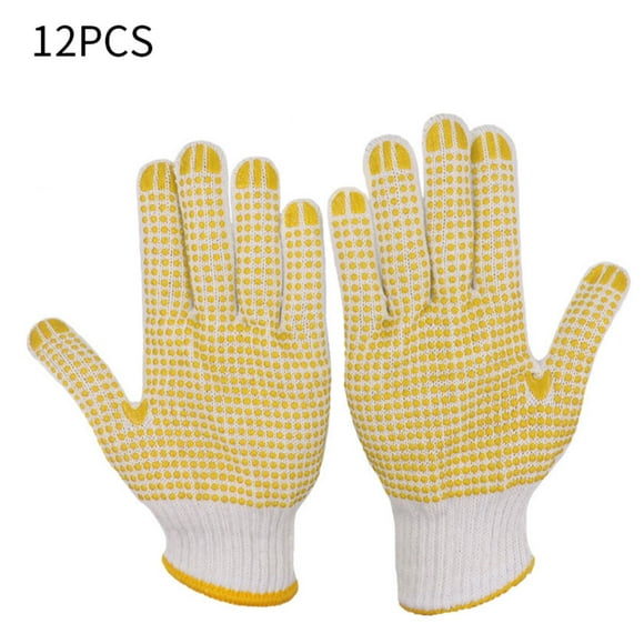 12 Pairs Gloves PVC Dotted Cotton Yarn Non-slip Work Gloves for Painter Mechanic Gardening Construction, Yellow