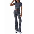 thumbnail image 3 of Women'S 2 Piece Lounge Sets Short Sleeve Tops Fold-over Flare Pants Casual Outfits Matching Set Dark Gray M, 3 of 9