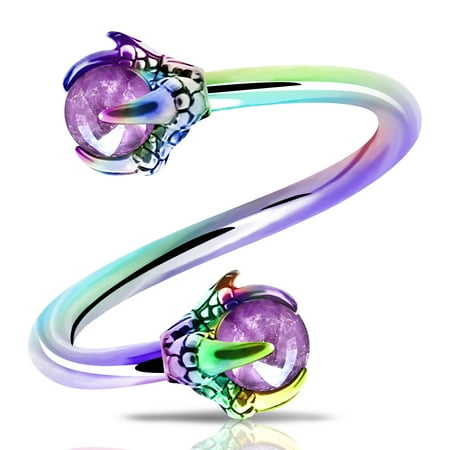 OUFER Twist Helix Earring 316L Stainless Steel Dragon Claw with Amethyst Center 16G Twist Lip Labret Cartilage Upper Lobe Piercing Jewelry