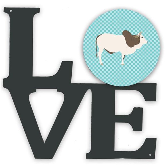 Caroline's Treasures BB8004WALV Malvi Cow Blue Check Metal Wall Artwork LOVE, 12X12, multicolor