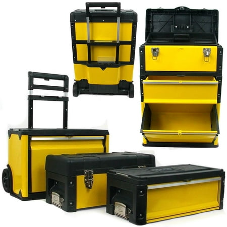 Stalwart 3-in-1 Tool Box on Wheels with Foldable Handle and Tough Latches