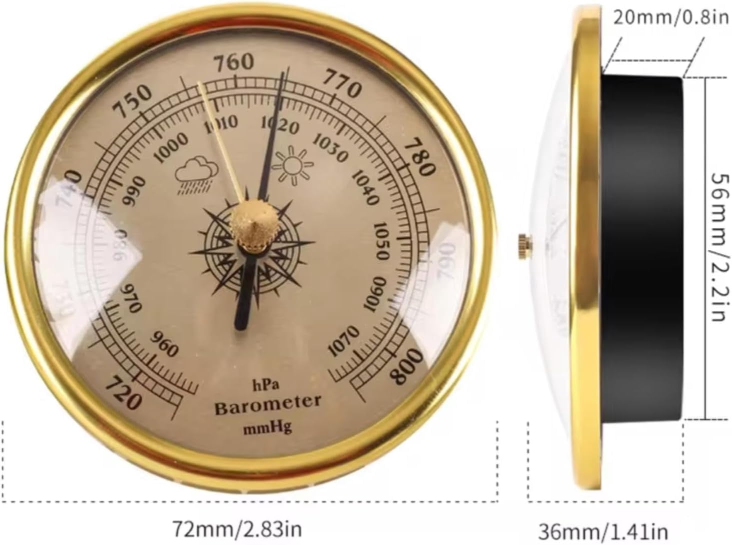 Barometer,Barometer Indoor,Barometer Thermometer Hygrometer,Barometers for The Home Wall,2.83 in Analog Weather Station,Dial Type Barometer,for Home Wall,Fishing Boat,Office,Terrace