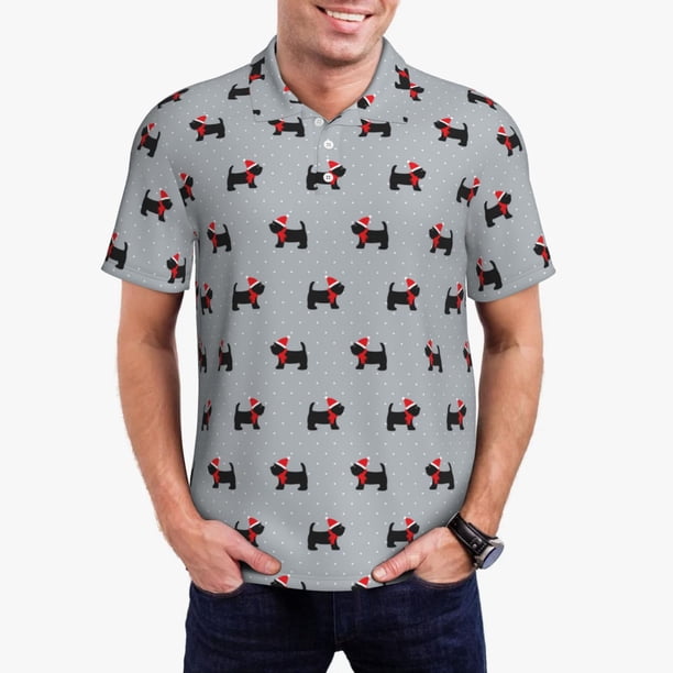 Balery Polka Dot Christmas Dog Camisa Polo de Hombre con Estampado, de Manga Corta y Tejido Medio, Camisa Tipo Golf Polo-XX-Large