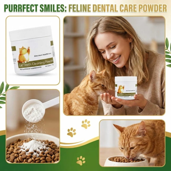 Cat Teeth Cleaning Powder For Pet Dental Care, Nutritional Supplement For Feline Oral Hygiene, 1Pc Cat Dental Powder To Maintain Fresh Breath And Healthy Gums