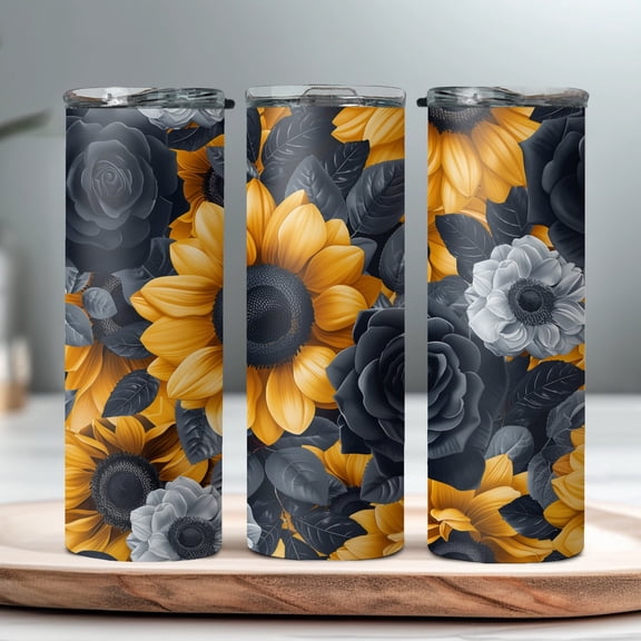 Black Roses and Sunflowers 20 oz Skinny Tumbler, Matte, Flower, Love