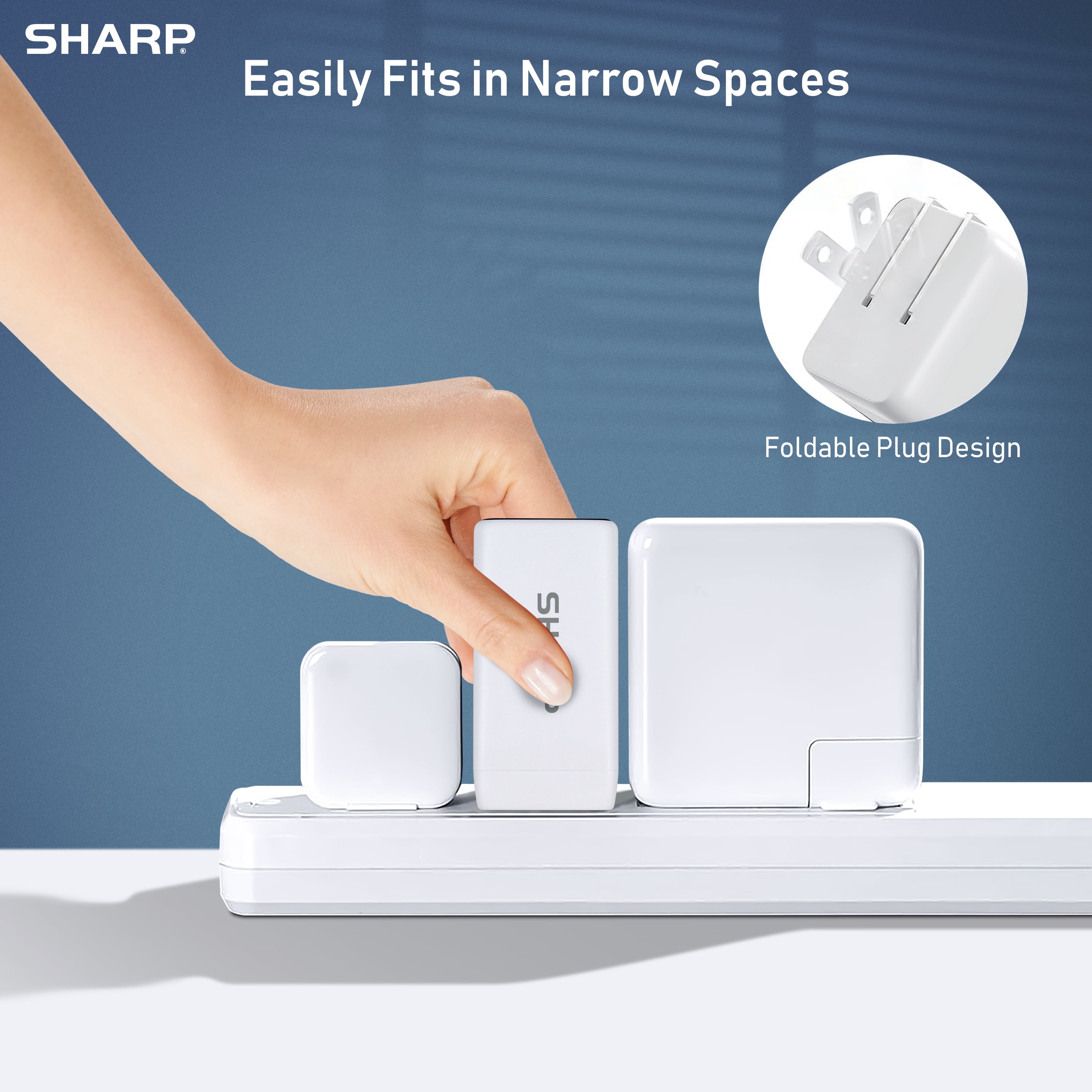 Sharp USB C Charger, 65W, 2 Port (USB A+C), Compact Foldable GaN Fast Charge for MacBook Pro/Air, iPad Pro, Galaxy S23, Dell XPS 13, Note 20/10+, iPhone 15/Pro, and More - White, G451A1CU-WHT
