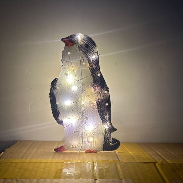 Pingüino navideño acrílico 20 luces LED decoración de jardín estacas de luz decoración navideña fiesta decoración de patio