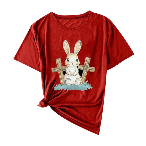 Camisas de Manga Corta para las Mujeres Moda Casual Impresión Cuello Redondo Suéter Tee Blusas