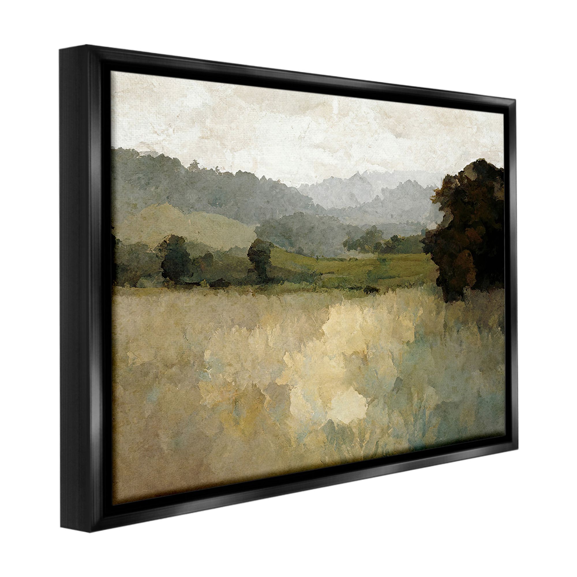 Stupell Industries Green Impressionist Scenery Landscape Painting Black Floater Framed Canvas Art Print Wall Art, 21 x 17