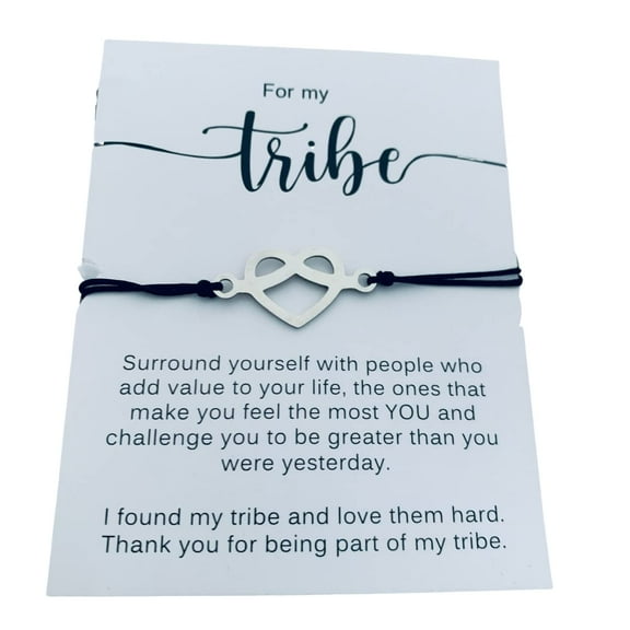 Tribe Bracelet, Gift For Your Tribe, Best Friend Gift, Adjustable Silver Stainless Steel Celtic Heart Knot Friendship Cord Bracelet, Gift for Her, Gift for Friends