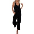thumbnail image 2 of SAYOO Women's Sleeveless Solid Color Button Jumpsuit with Pockets, Black, L, 2 of 6