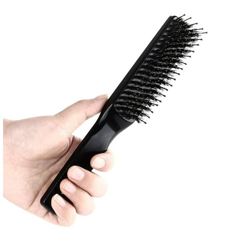 Perfehair Boar Bristle Hair Brush for Women Men, Boar & Nylon Bristle Paddle Hairbrush for Wet, Dry Thin Thick Curly Hair Smoothing Styling Detangling, Black