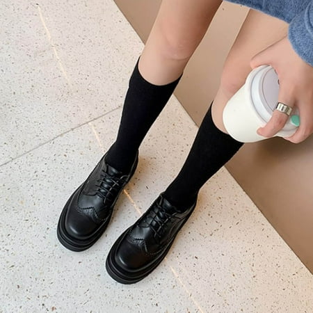 

Ankle Boots For Women Chunky Platform British Retro Fashion Lace-up Glossy Leather Shoes High Heel