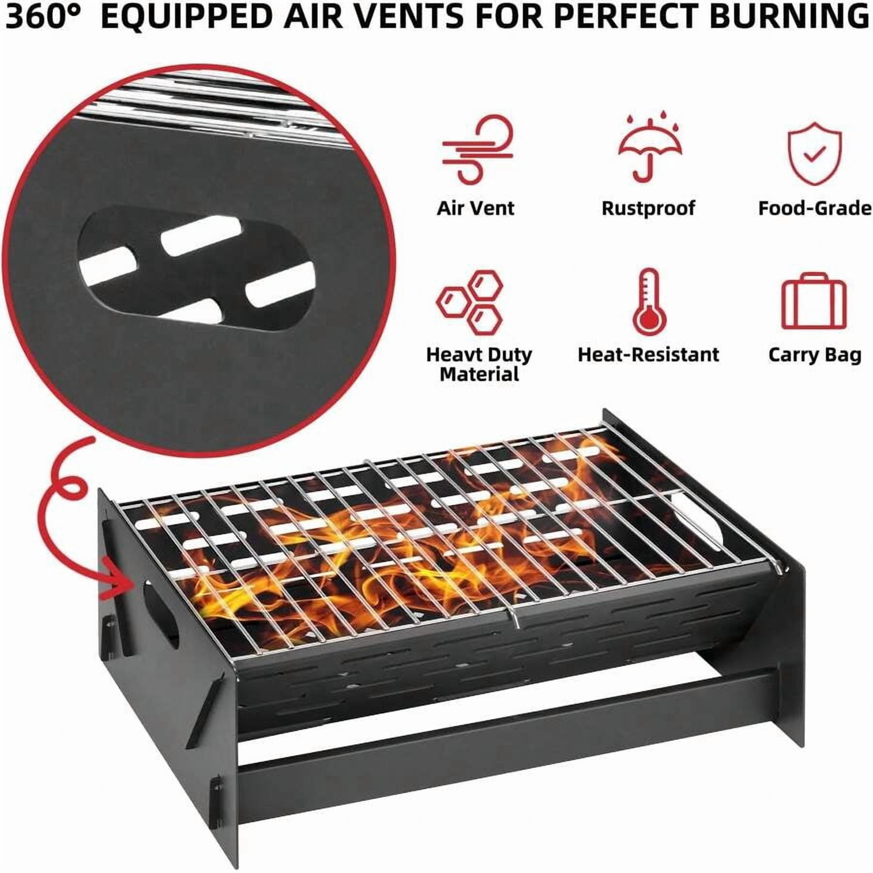 15.9" Foldable Portable Camping Charcoal Grill - Rust-Resistant Compact Tabletop Grill With Detachable Grate & Quick Assembly For Outdoor Cooking BBQ Smokes Beach Patio Backyard