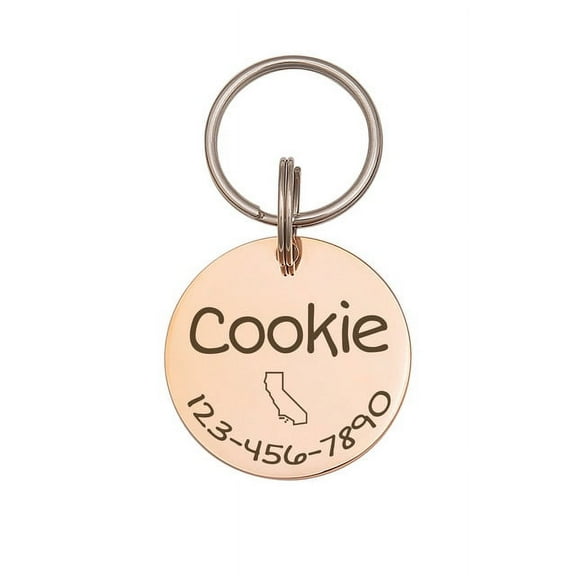Anavia Stainless Steel Double Sided Round Name - State Icon - Phone Engraved Dog & Cat ID Tag, Rose Gold, S