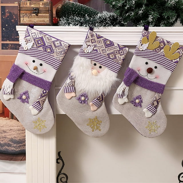 Suministros de Decoración Navideña: Calcetines Navideños, Muñeco de Papá Noel para Niños, Bolsa de Regalo | Material: Poliéster Morado | 45 X 29 X 21 Cm | 1 Unidad