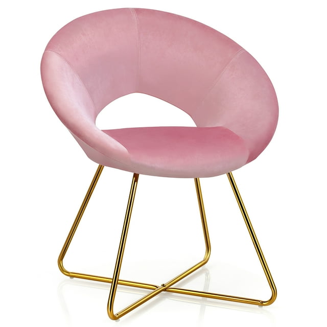 Costway Chaise d'Appoint Moderne en Velours Chaise de Coiffeuse avec Pied en Métal Doré Rose