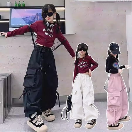 CAIXIA Girls Cargo Pants Kids Lightweight Hiking Pants Water Resistant Joggers with Pockets Back To School Boys Fashion Girls Clothes