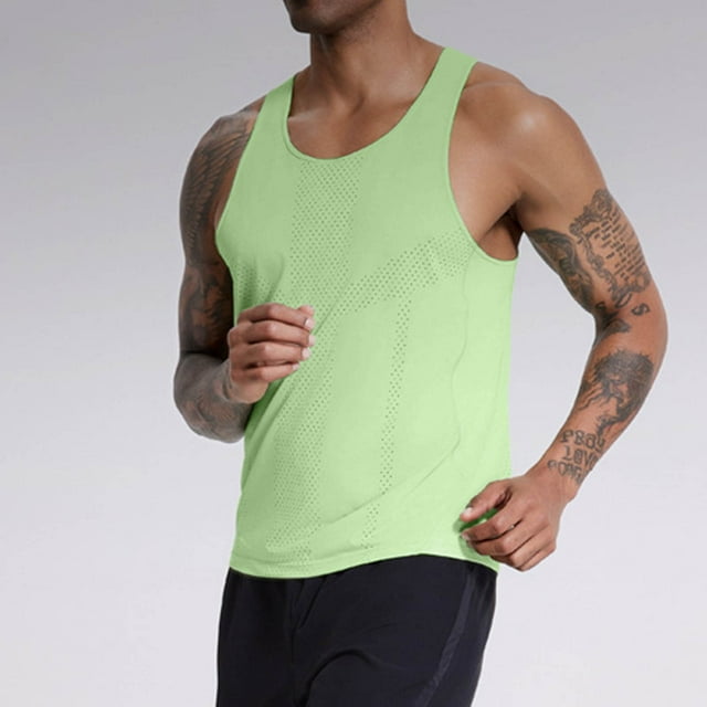 pstuiky Camiseta sin mangas para hombre, Camiseta deportiva corta sin mangas con cuello redondo y elástica de color liso para hombre Chaleco de hombre s
