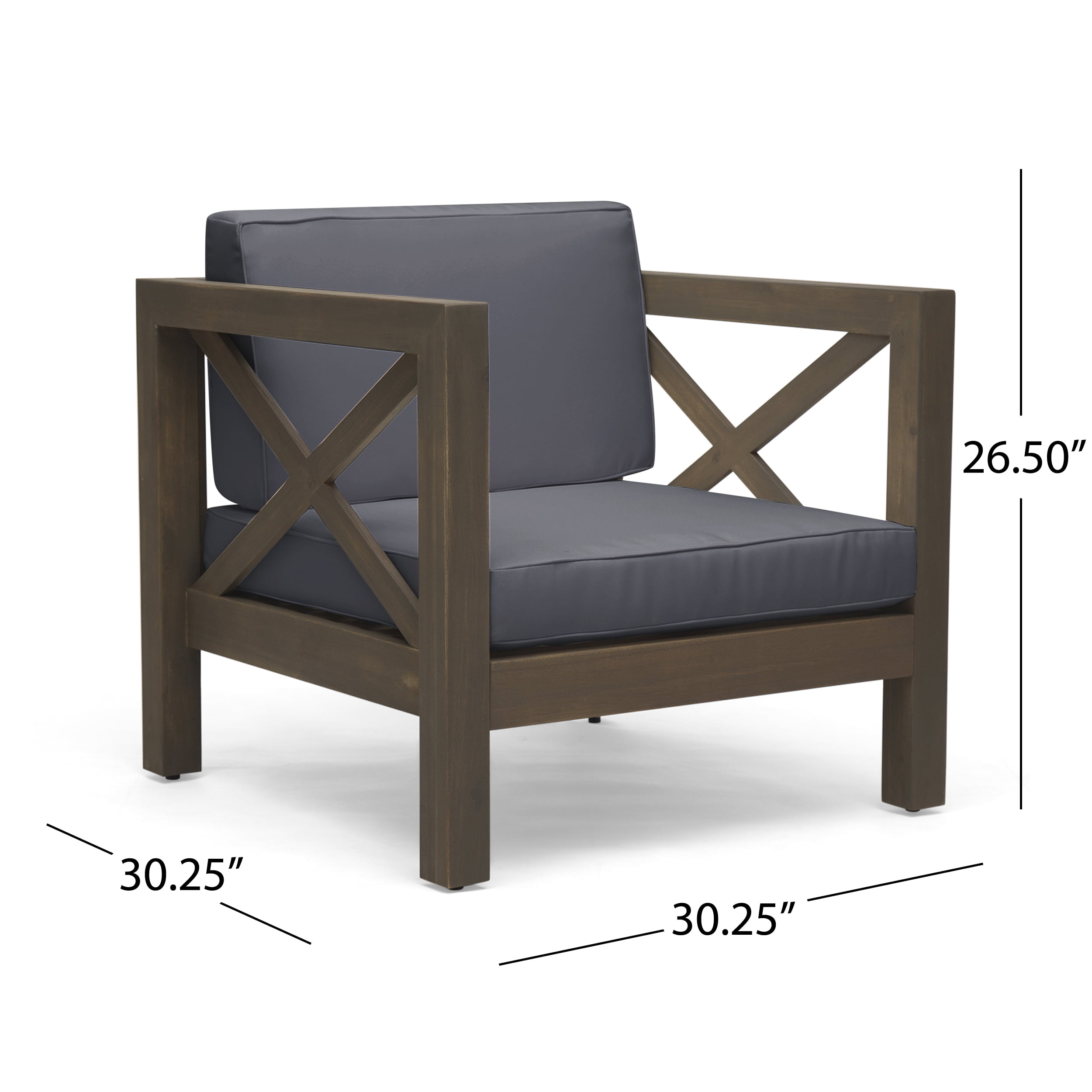 Outdoor Single Leisure Seat Chair, Acacia Wood Frame Relaxing Seat for Patio Garden, Dark Gray