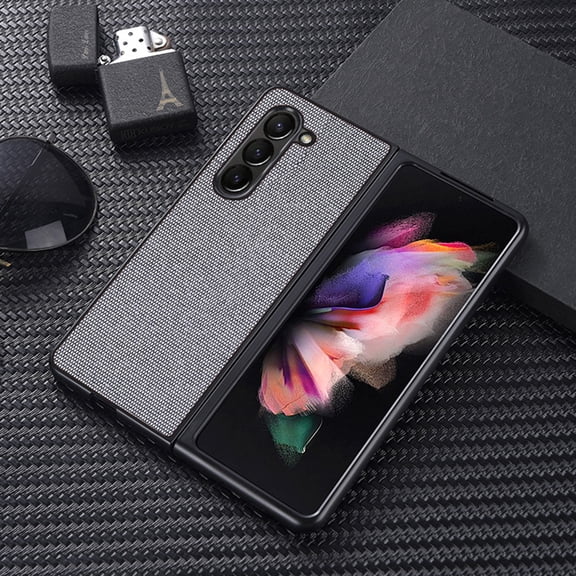 ELEHOLD Case for Samsung Galaxy Z Fold 5, Ultra Slim Classic Fabric Texture Hard PC Shockproof Case Microfiber Lining Anti-Scratch Case Cover for Samsung Galaxy Z Fold 5 5G 2023,Gray