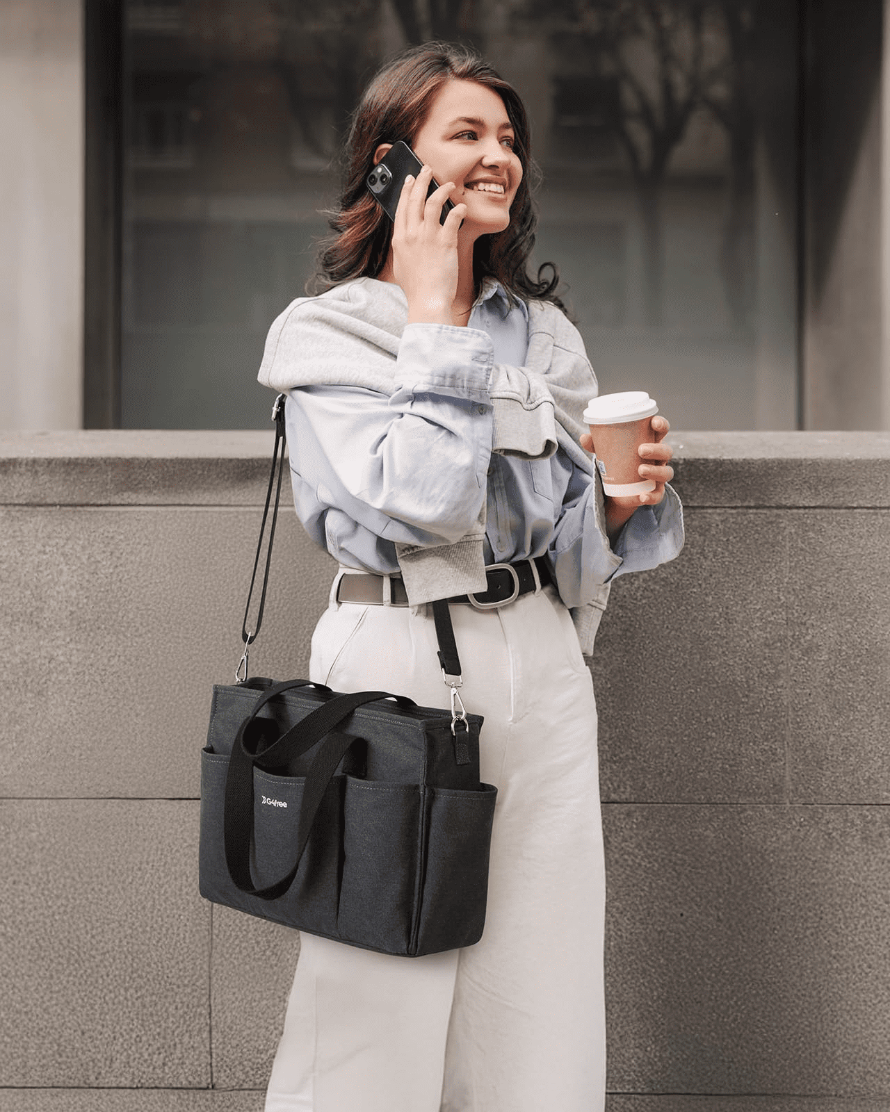 G4Free Canvas Tote Bag with Pockets, Medium Size Crossbody Work Tote Bag for Women Zipper Closure