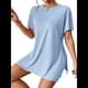 thumbnail image 3 of Conjunto de Dos Piezas de Corta para Mujer, con Camiseta Extragrande y Shorts de Ciclista, Azul XL, 3 of 7