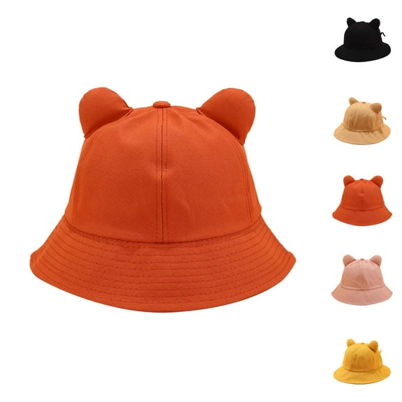 Kids Sun Bucket Hat - UPF 50 Adjustable Summer Outdoor Hat Ladies Fisherman Hat Cat Ears Cartoon Pot Hat Cute Student Sun Hat